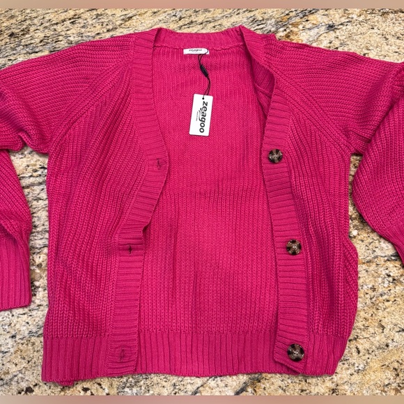 Zeagoo Chunky Knitted Cardigan Long Sleeve Women’s Size Small Raspberry NWT - Picture 4 of 9